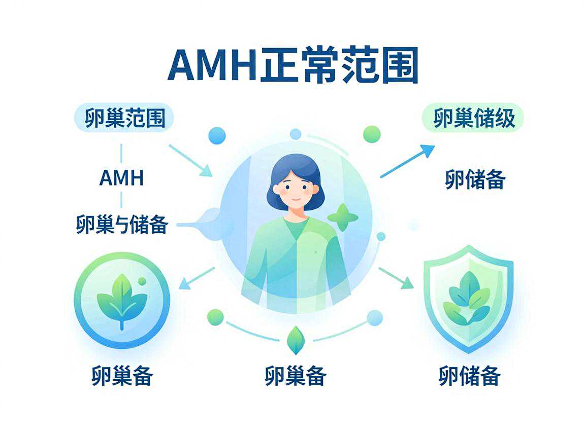 AMH正常范围与卵巢储备等级示意图