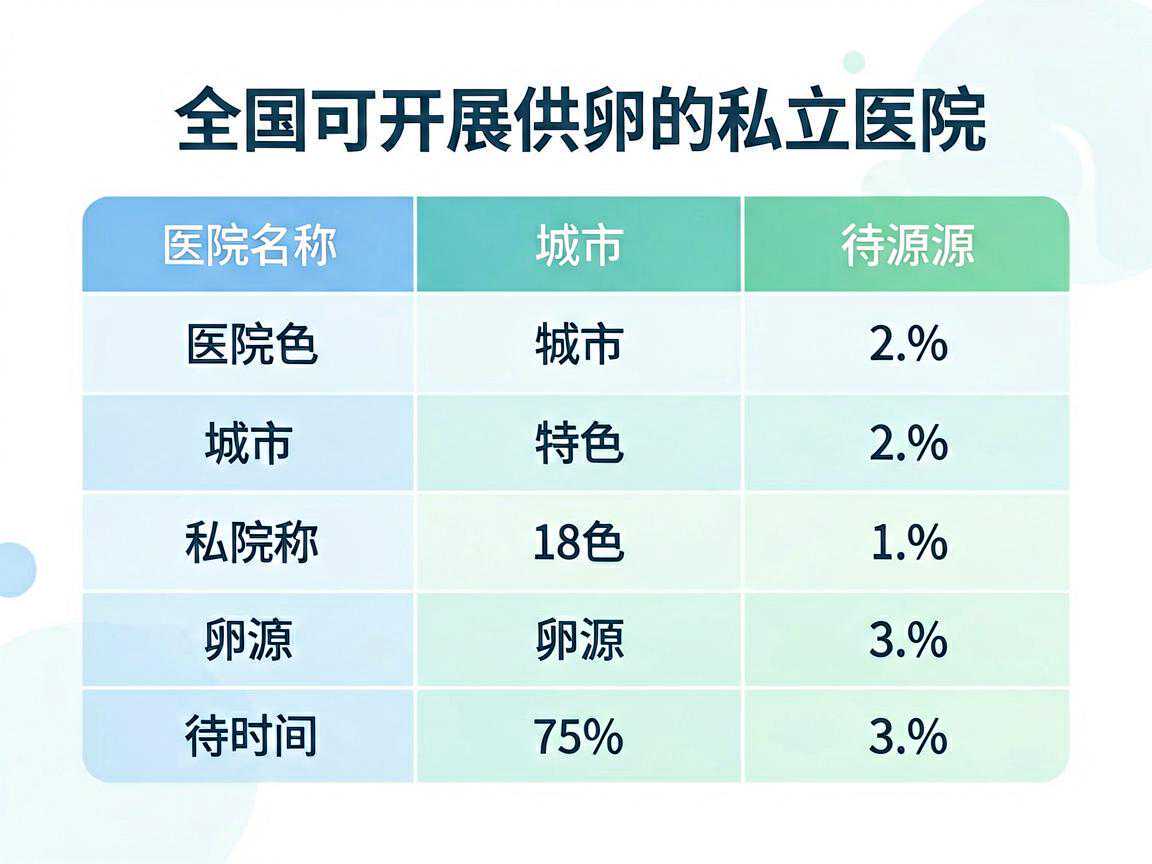 全国可开展供卵的私立医院对比表：医院名称、城市、特色、卵源等待时间