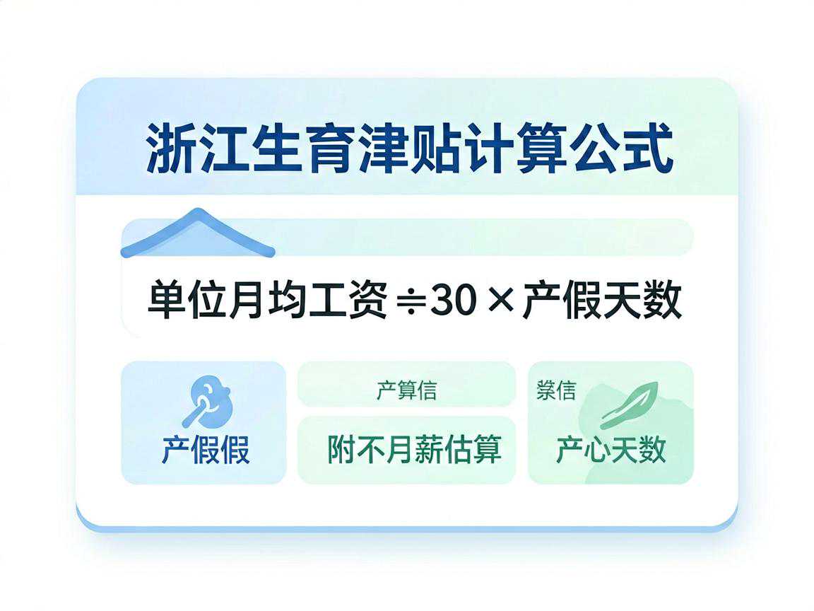 浙江生育津贴计算公式信息卡：单位月均工资÷30×产假天数，附不同月薪估算