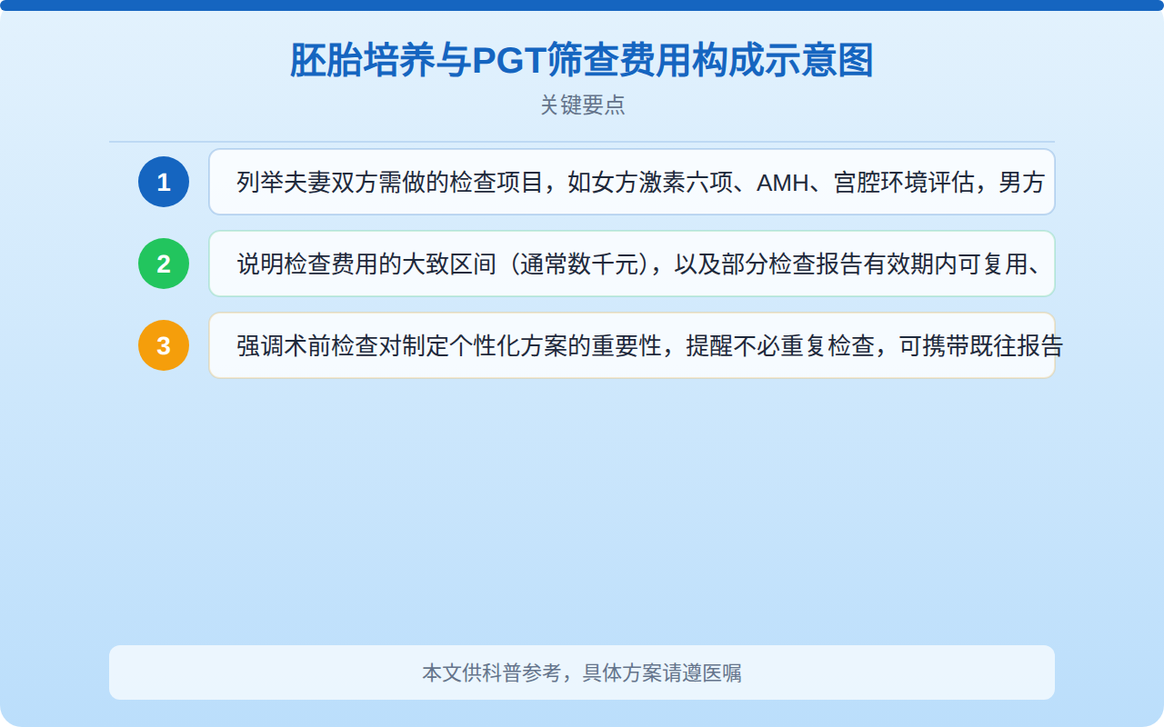 胚胎培养与PGT筛查费用构成示意图
