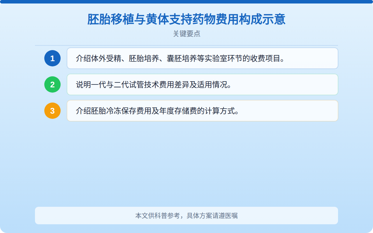 胚胎移植与黄体支持药物费用构成示意