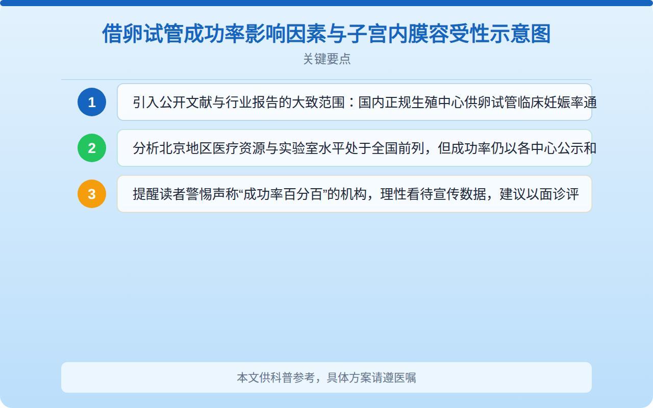 借卵试管成功率影响因素与子宫内膜容受性示意图