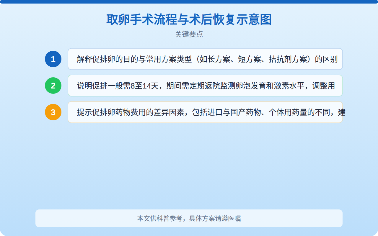 取卵手术流程与术后恢复示意图