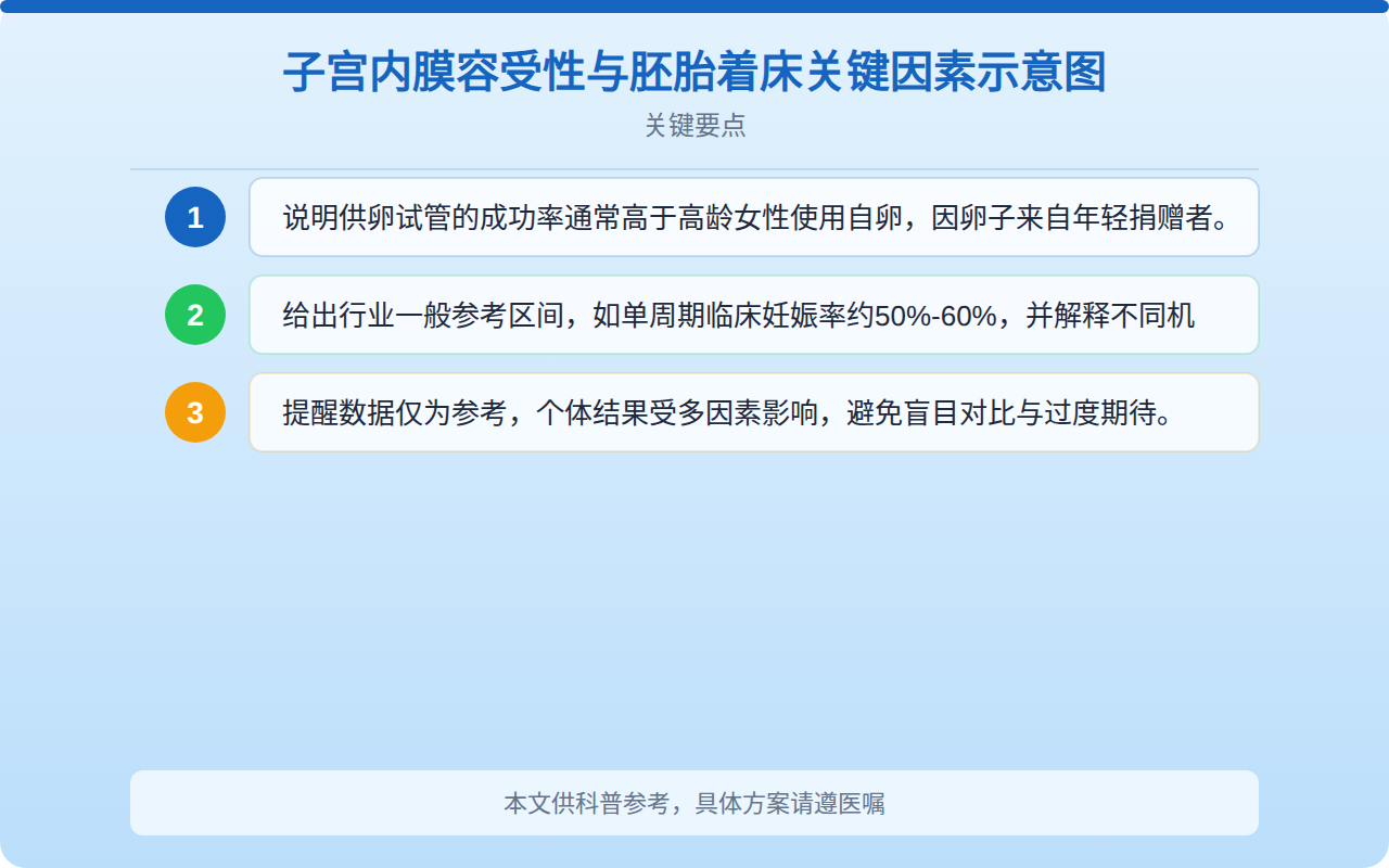 子宫内膜容受性与胚胎着床关键因素示意图
